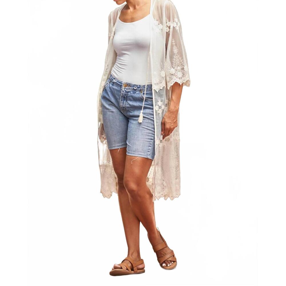 NEW PAPARAZZI embroidered mesh duster with tie front in natural - Picture 2 of 8